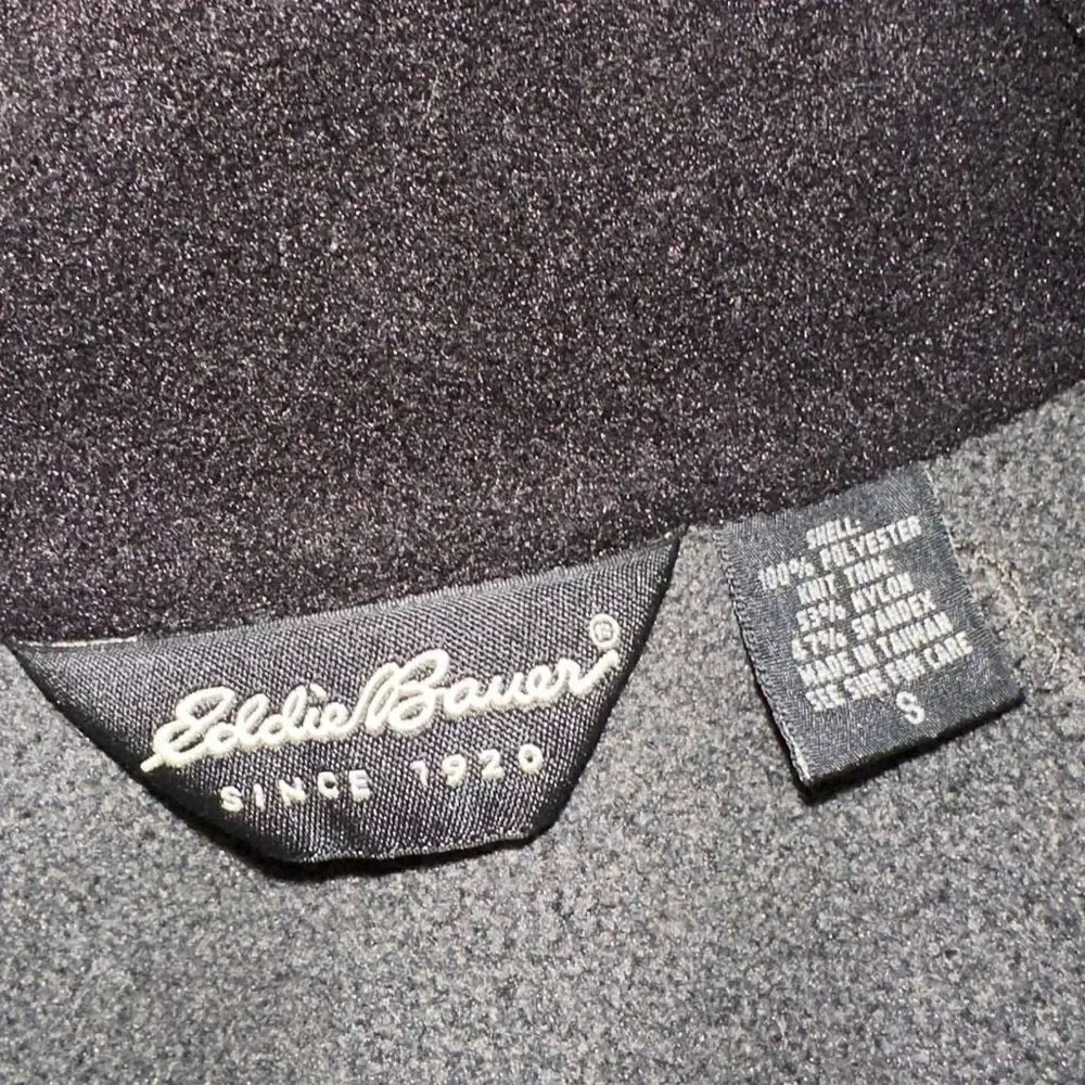 Eddie Bauer Mens Gray Black Fleece Pullover Sweatshirt 1/4th Zip Turtleneck Cozy